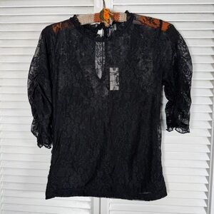 Anthropologie Black Lace Stretch Blouse XS Romantic Gothic